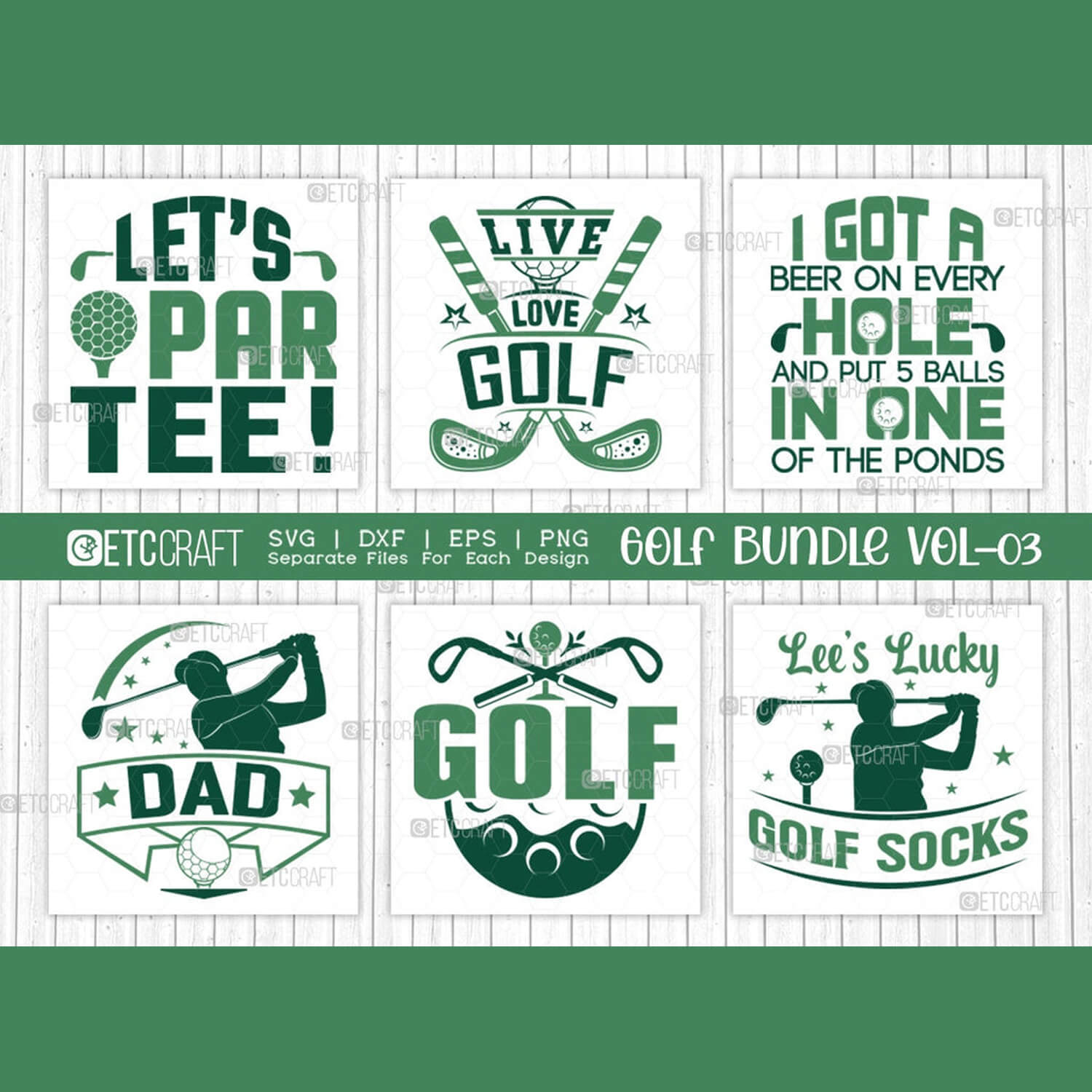 Six emblems on the theme of golf.