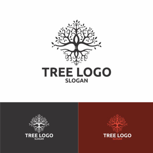 Three tree logo on white, grey and red color.