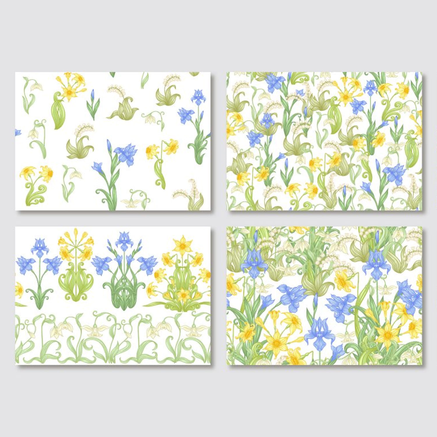 6 spring flowers seamless patterns.