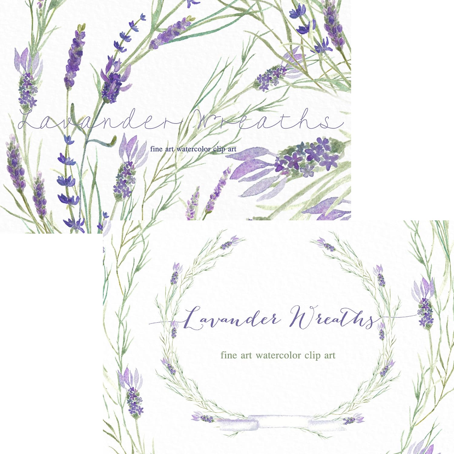 lavender wreaths watercolor clipart.