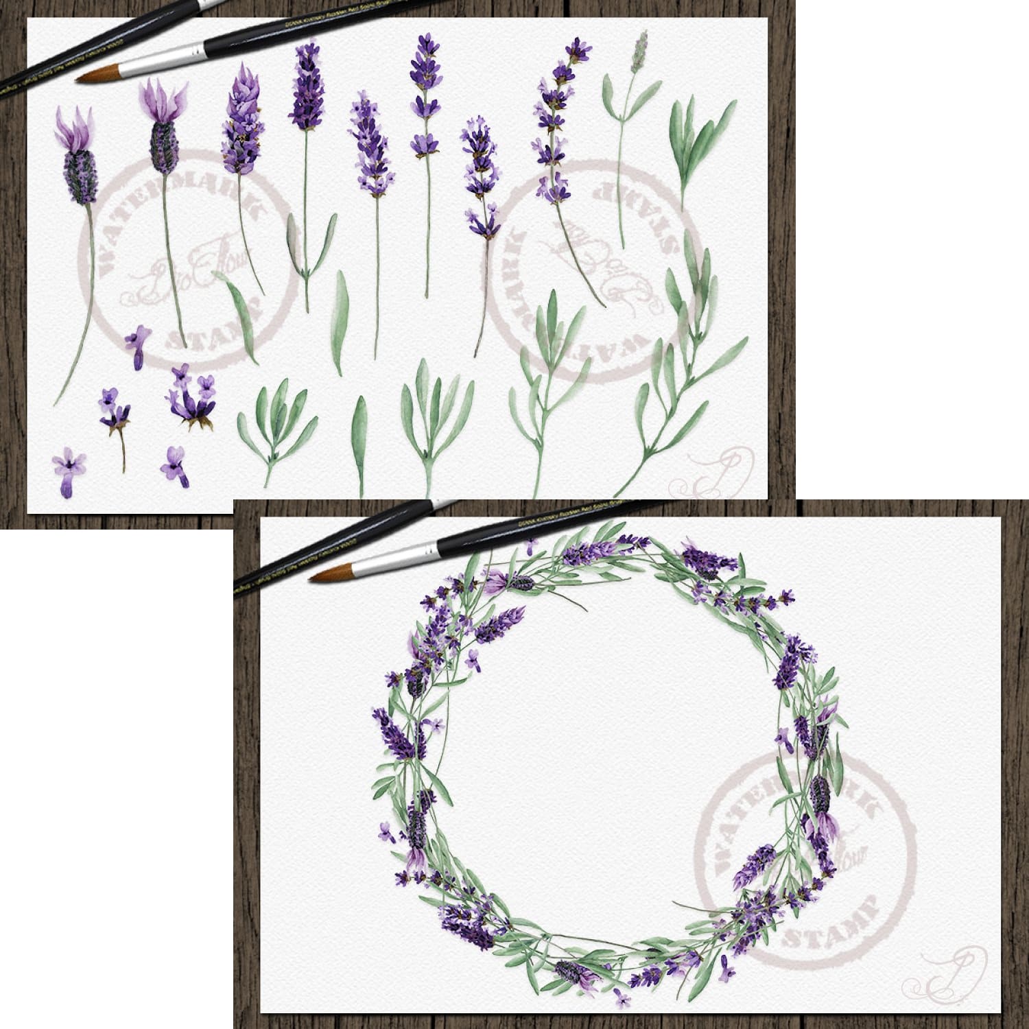 vintage lavender watercolor clip art set.