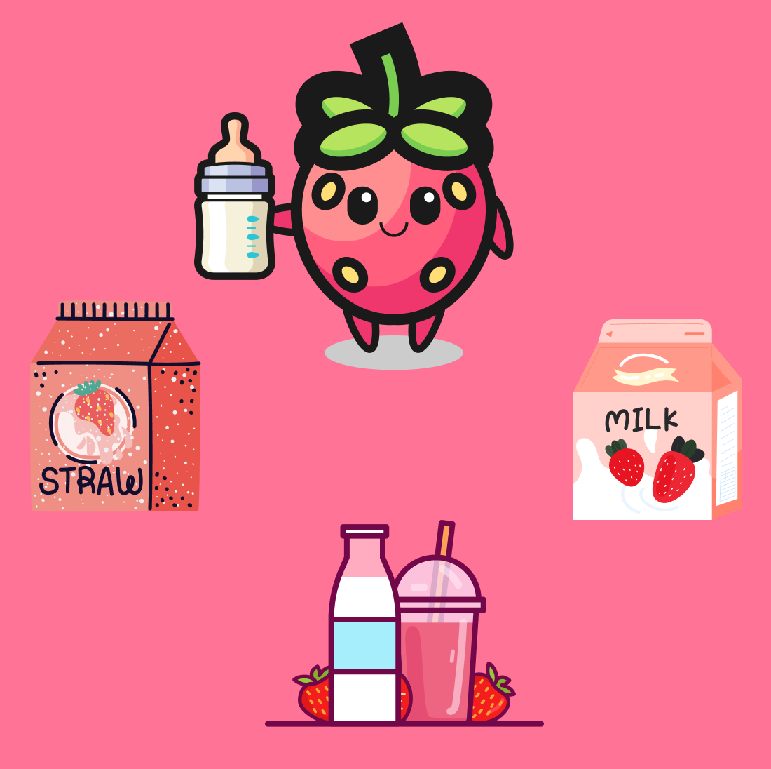 Strawberry milk svg bundle preview.