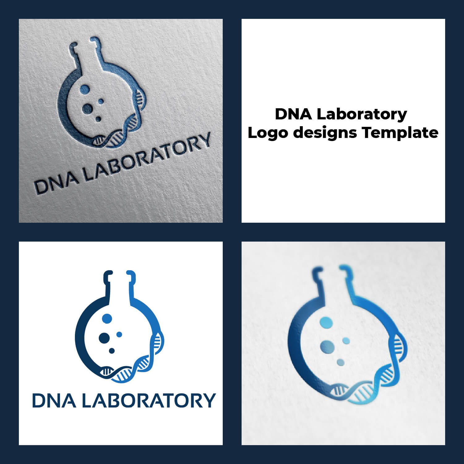 Four light squares with three DNA laboratory logos and one with the name.