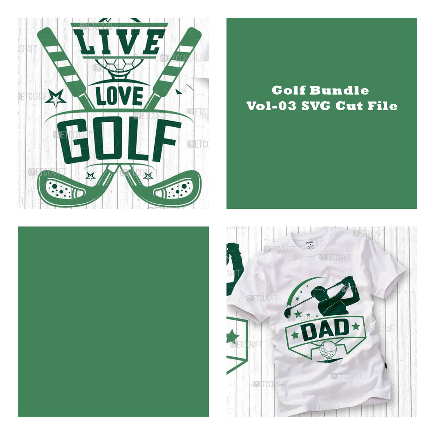 Four cubic images with the inscription: Golf Bundle Vol-03 SVG Cut File.