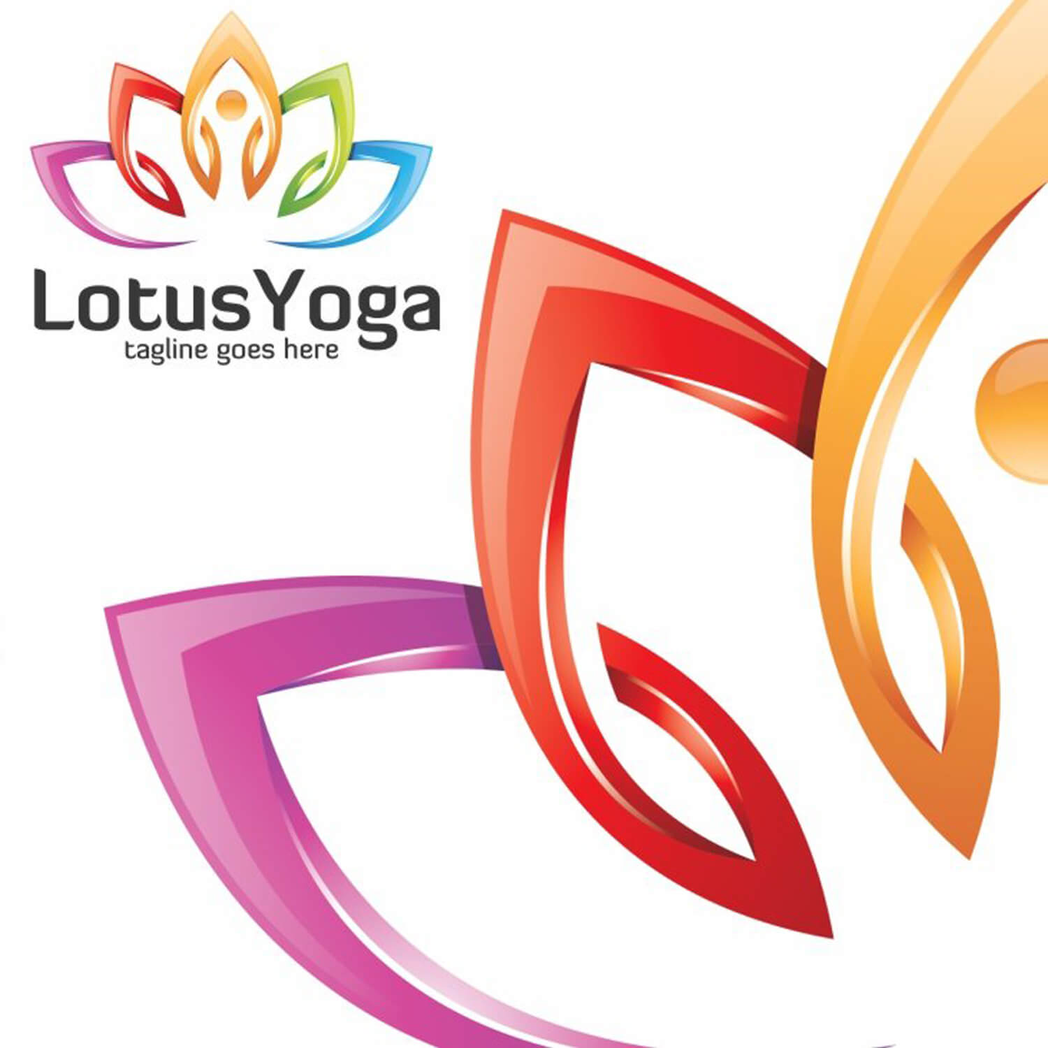 In the upper left part of the picture there is a small colored LotusYoga logo on a white background, and three leaves of a huge logo for the whole picture.