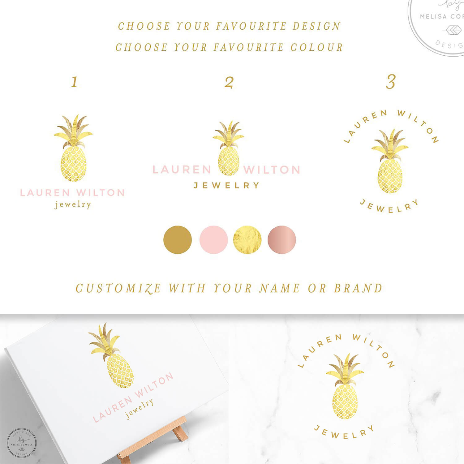 Possibility to choose one of the golden pineapple logo designs.