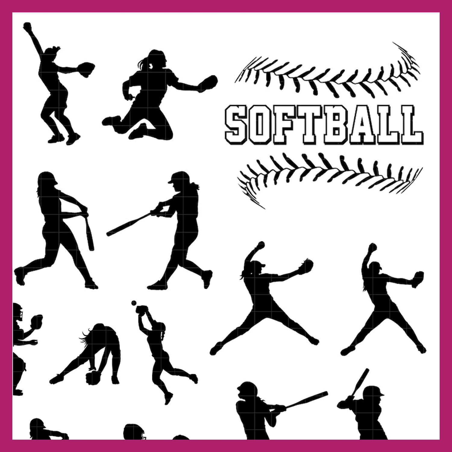 Softball player bundle with design for cricuts silhouettes.