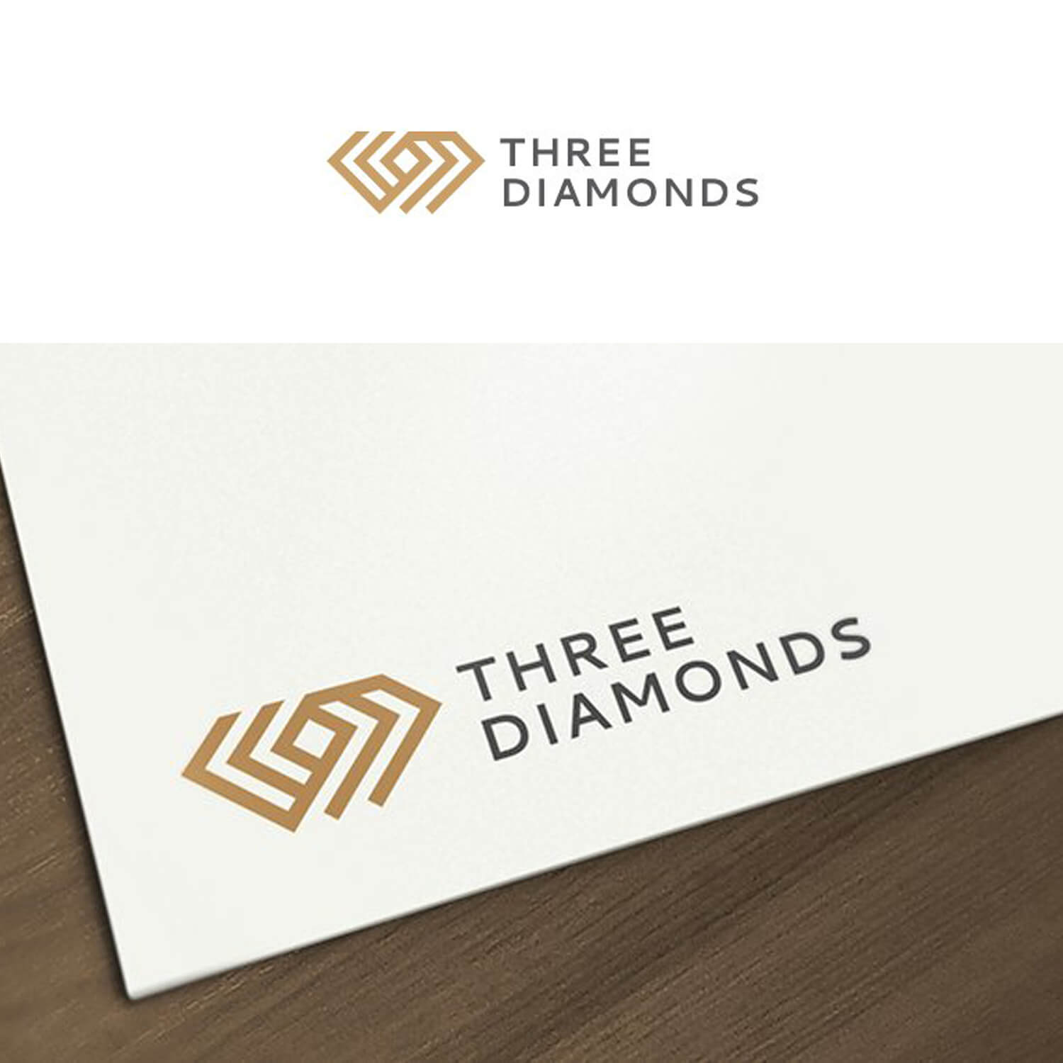 Triple golden diamond with the title on the right on a white background.