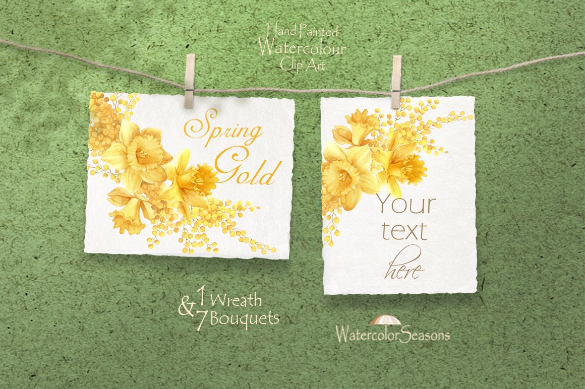 Different cards with prints of yellow flowers.