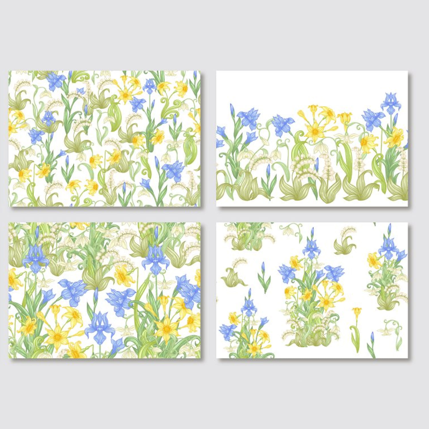 6 spring flowers seamless patterns for printing.