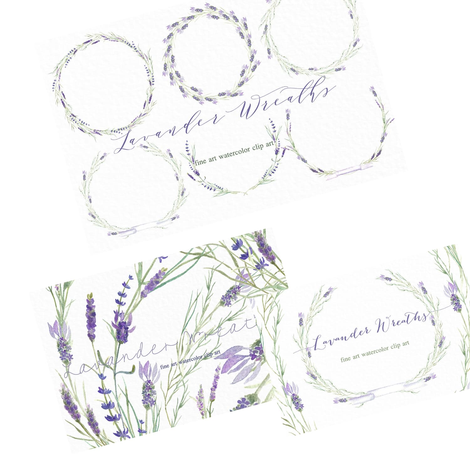 lavender wreaths watercolor clipart collection.