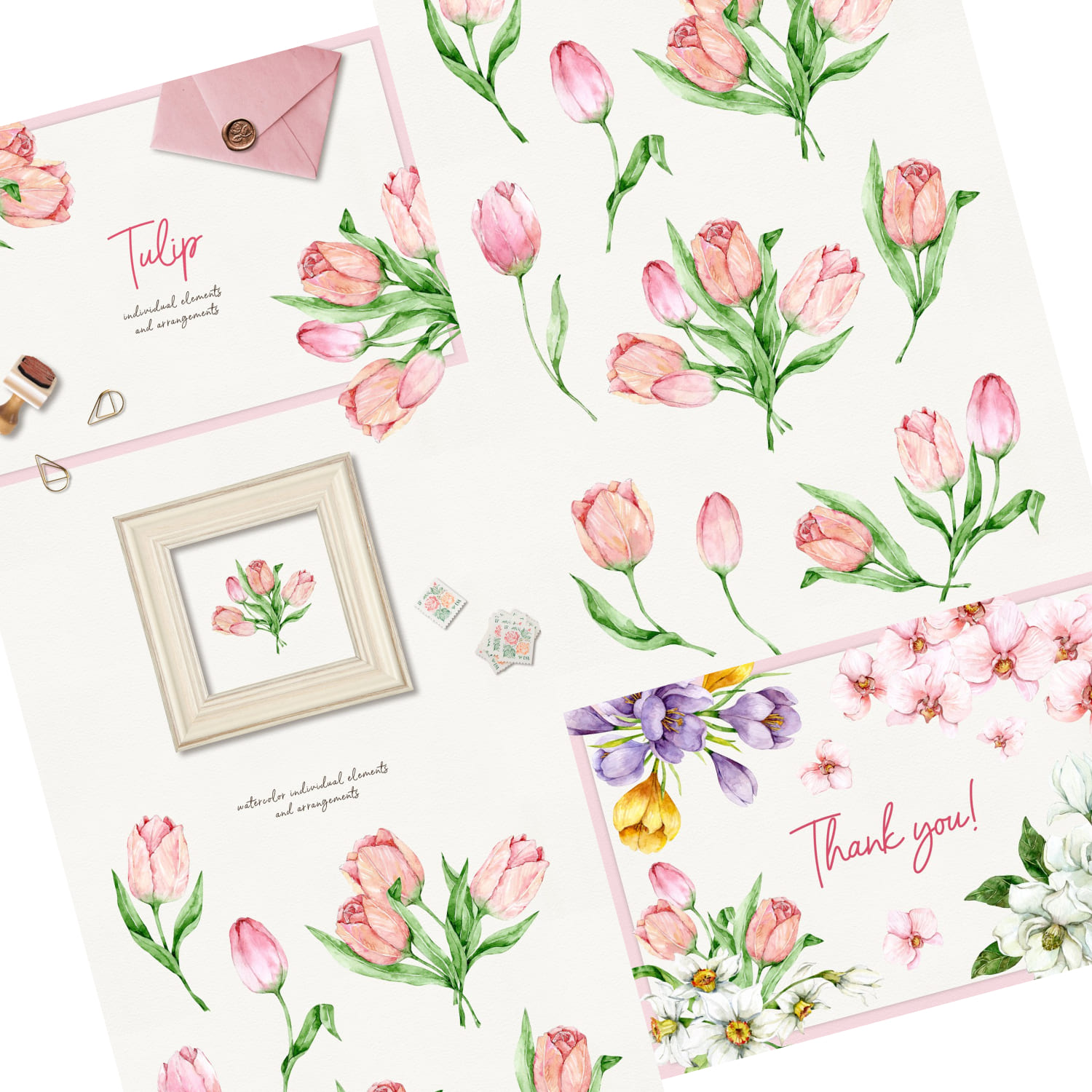 spring flowers watercolor clipart collection.