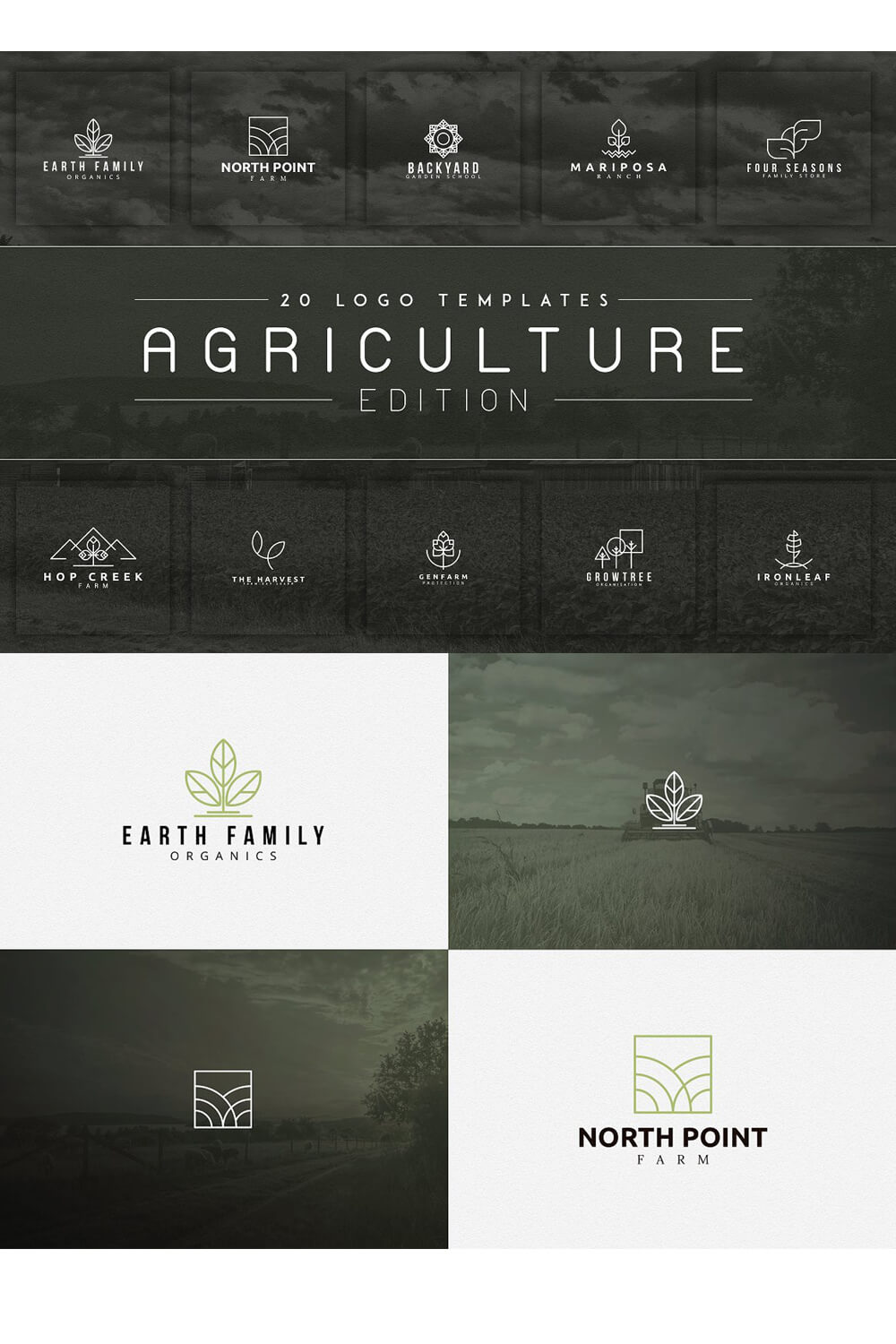A large Agriculture logo at the top of the picture and two versions of two logos each at the bottom of the picture.