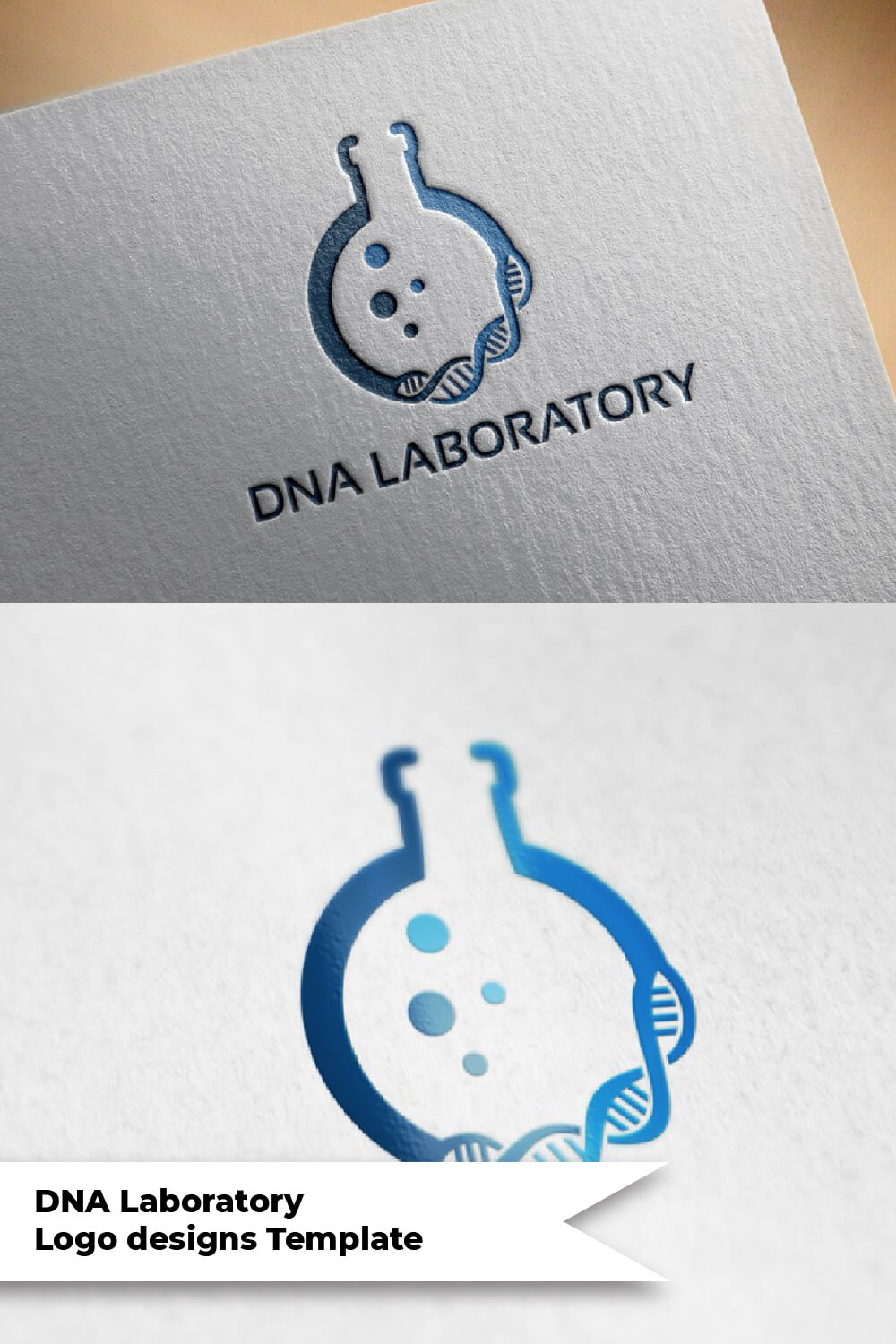 DNA laboratory logo on gray and white paper.
