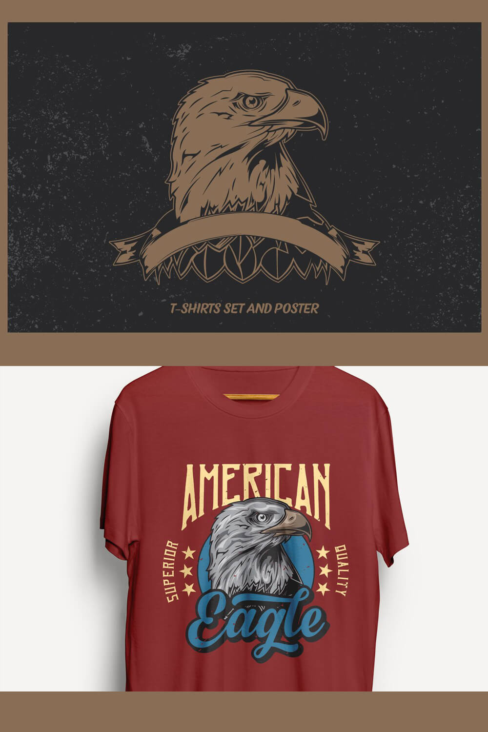 The large picture is divided into two parts, T-shirts and an eagle poster.