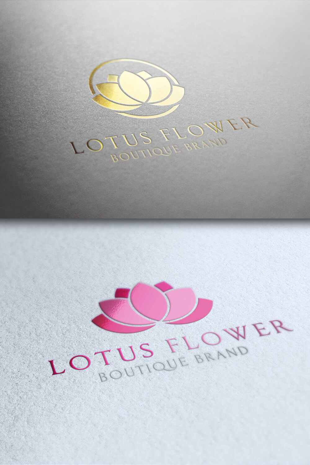 Two lotus flower logos in gold and pink.