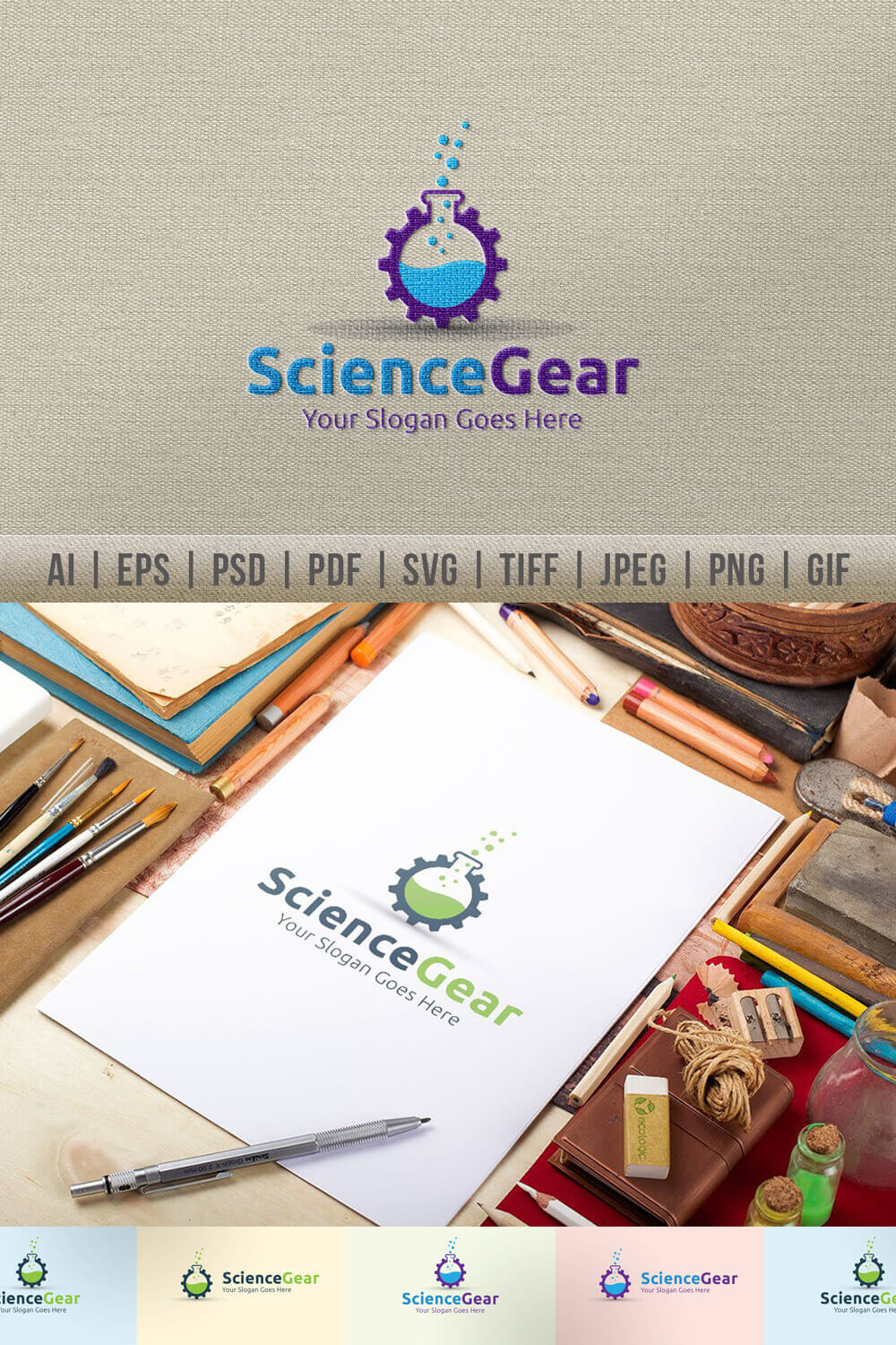 Title and logo: Science Gear, Your slogan goes here.