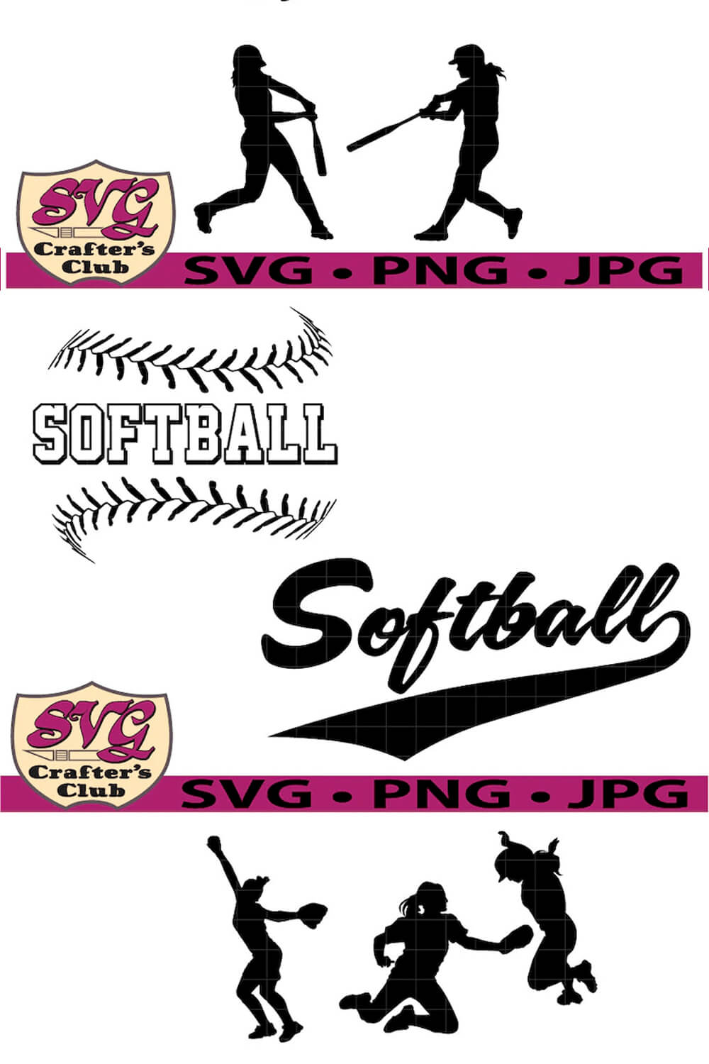 Design for cricuts and silhouettes and big title "Softball".