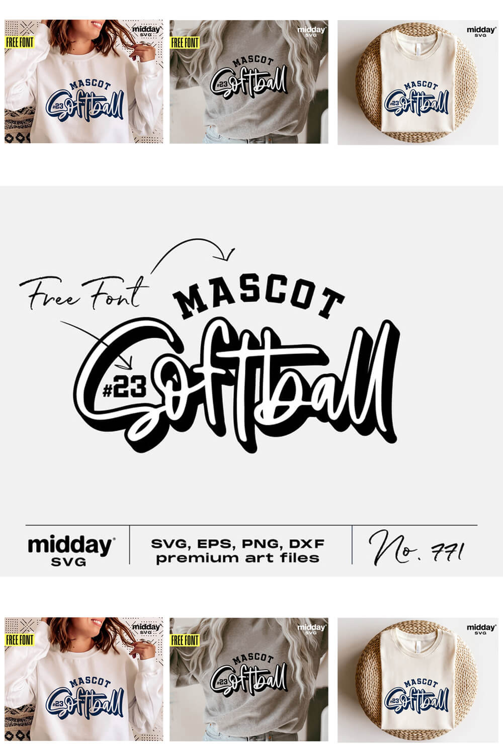Logotype with inscription: Free Font, Mascot Softball, Midday SVG.