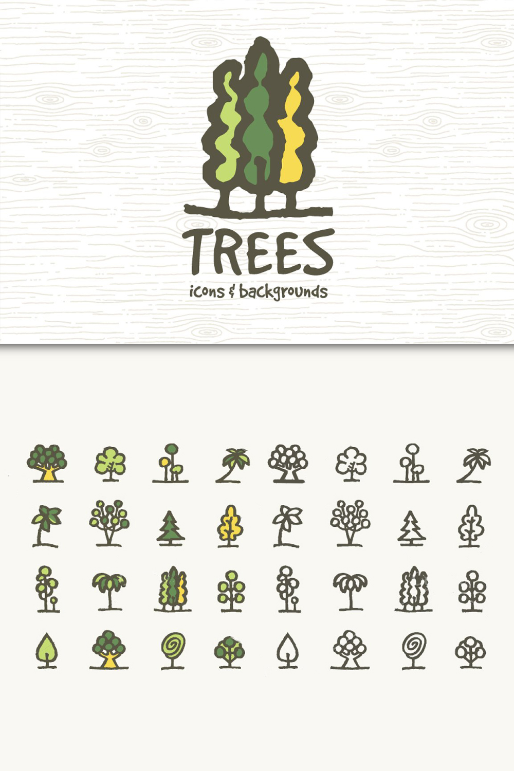A large green logo in the form of three painted trees and 32 small trees.