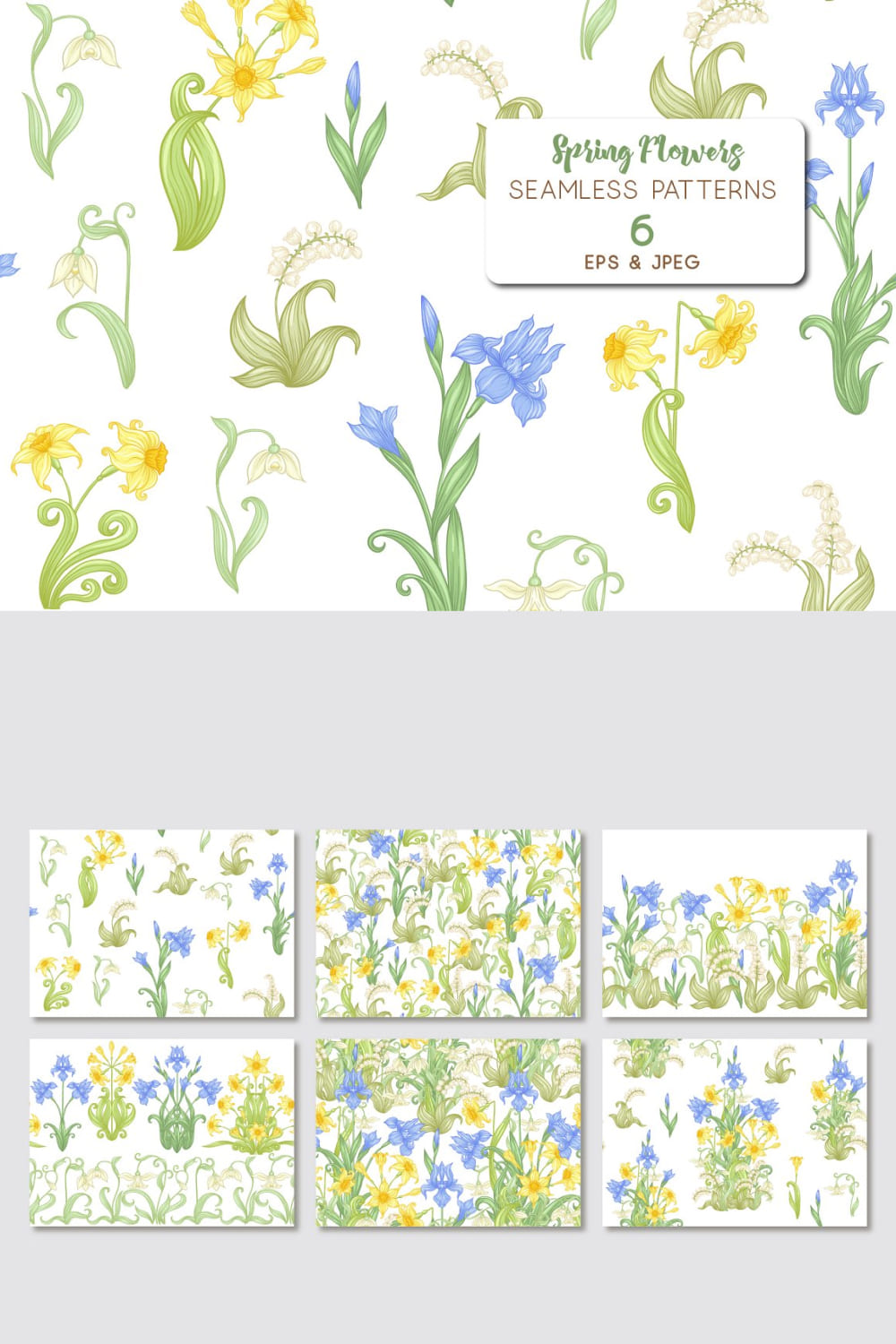 6 Spring Flowers Seamless Patterns pinterest image.