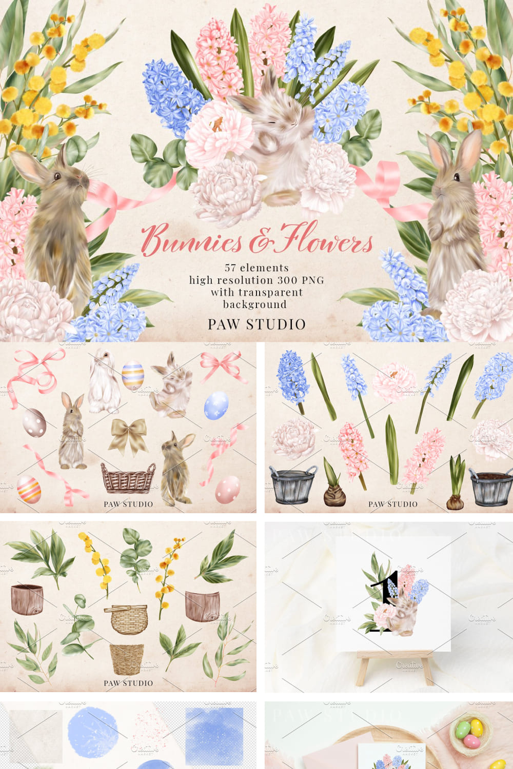 Easter Bunny Flowers Clipart Peony pinterest image.