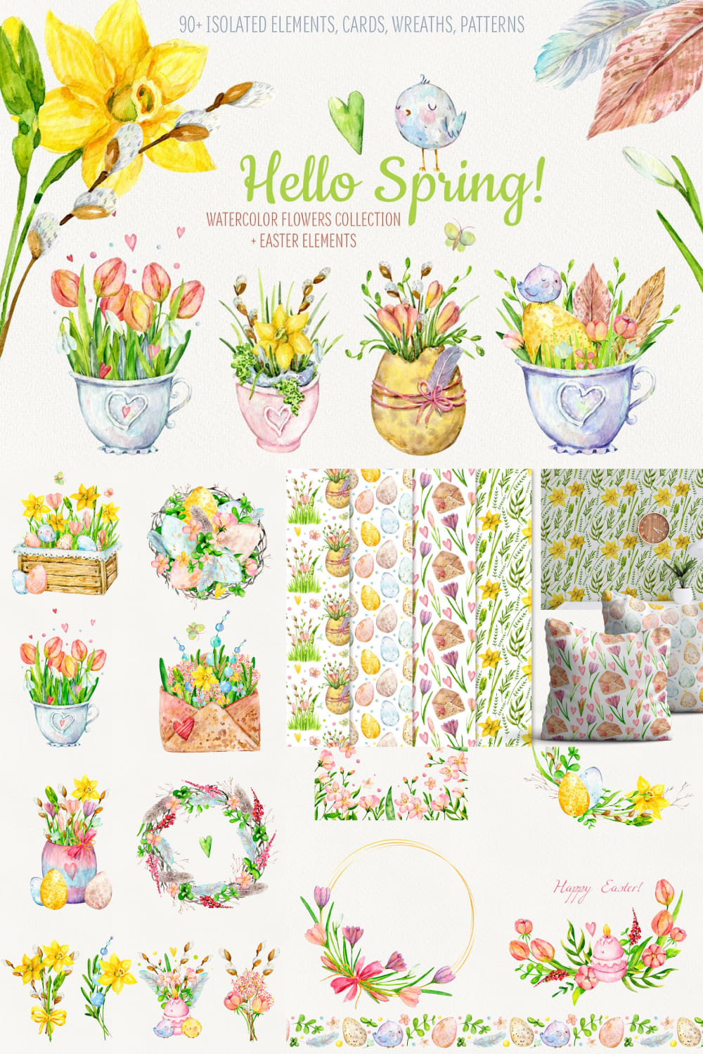 Hello Spring! Watercolor Set pinterest image.