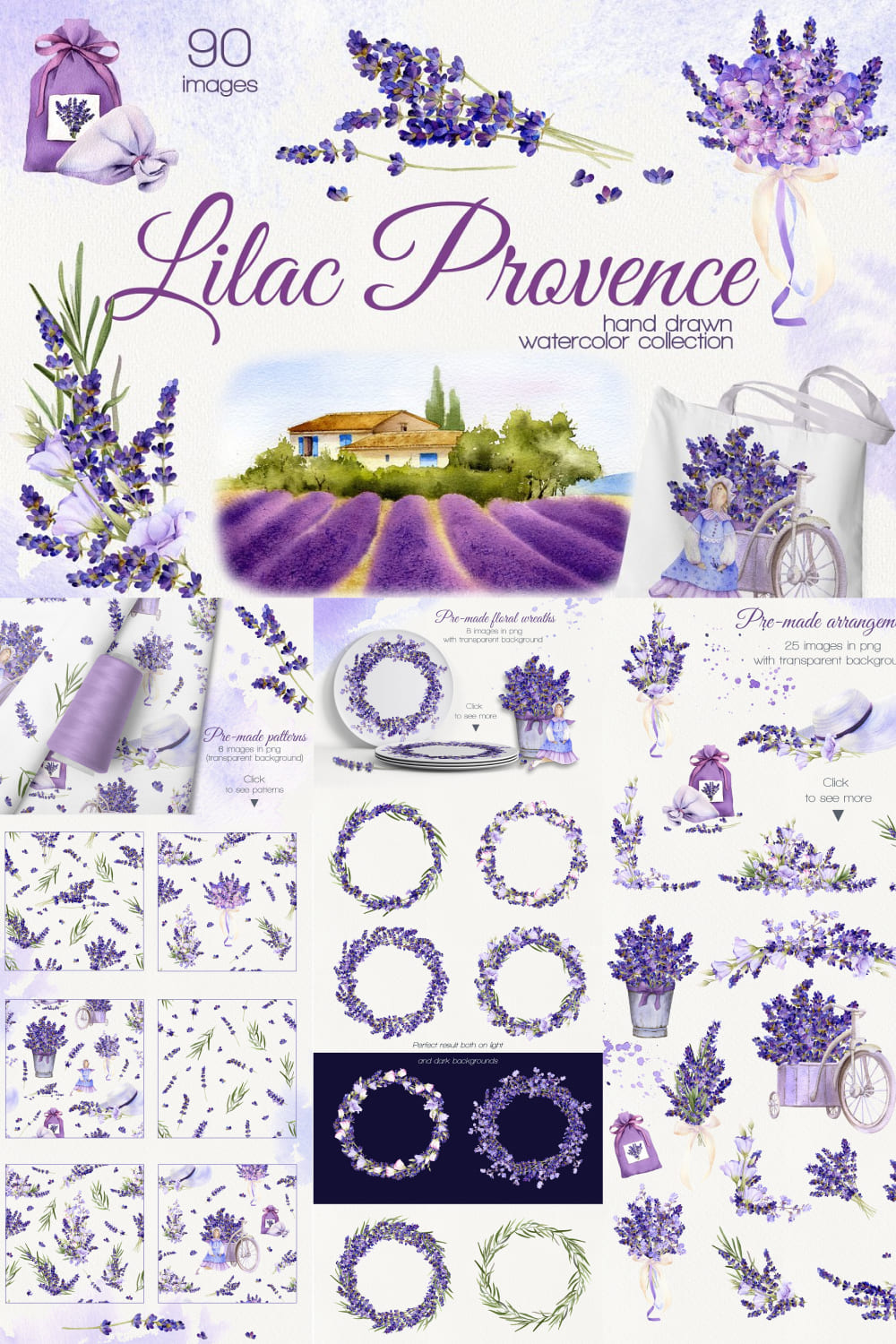 Lilac Provence Watercolor Collection pinterest image.