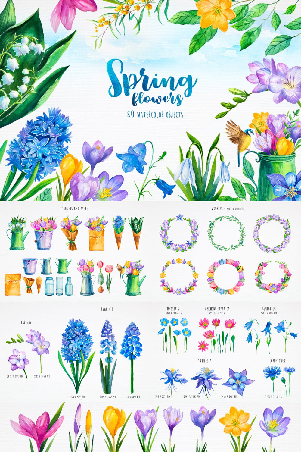 Spring Flowers. Watercolor pinterest image.