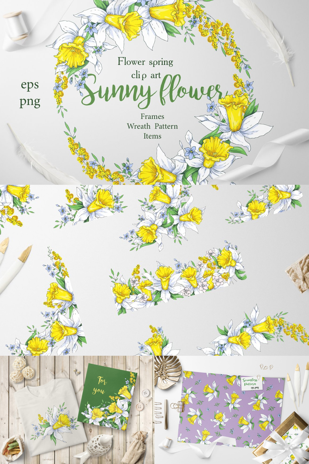 Sunny Flowers – Spring Clip Art pinterest image.