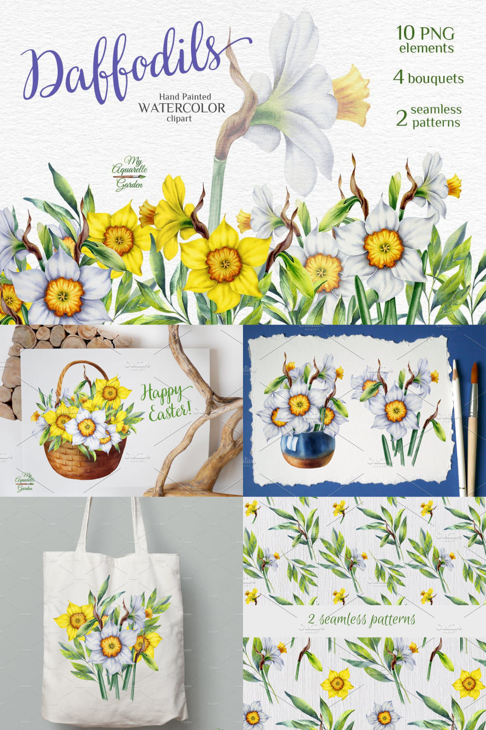 Watercolor Daffodils Set pinterest image.