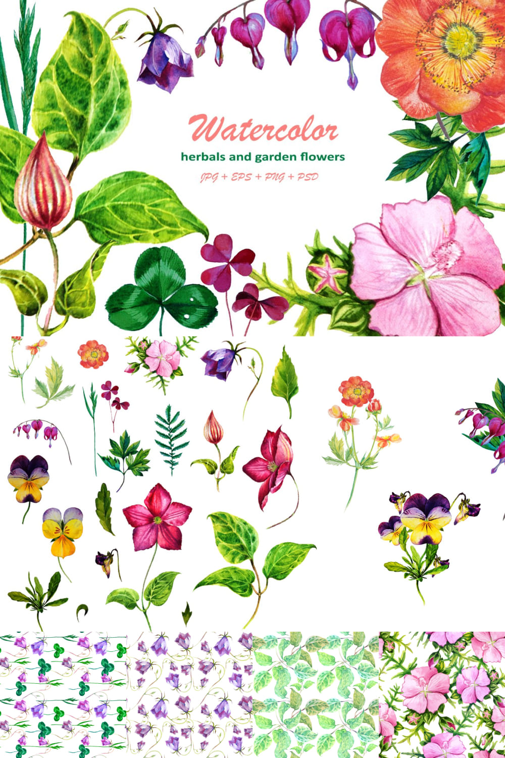 Watercolor Herbals and Flowers pinterest image.