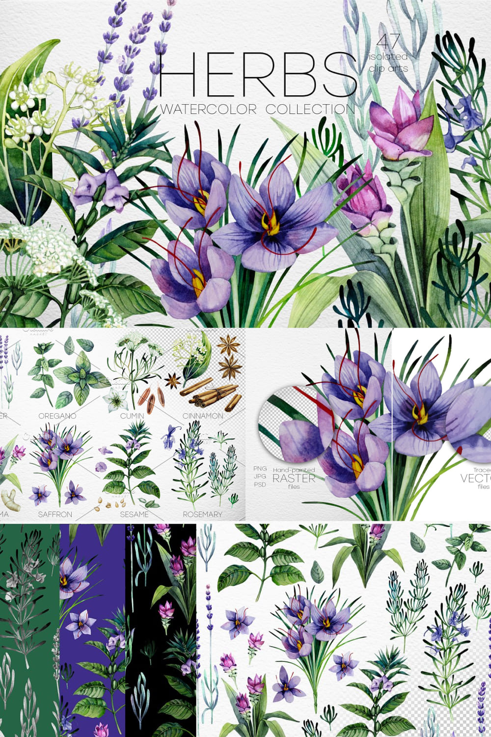 Watercolor Herbs pinterest image.