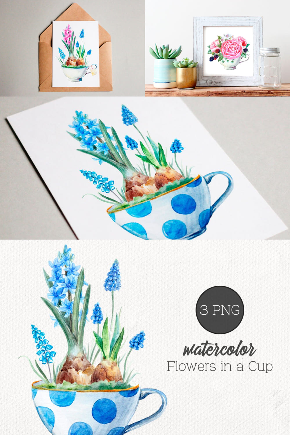 Watercolor Set "Flowers in a Cup" pinterest image.