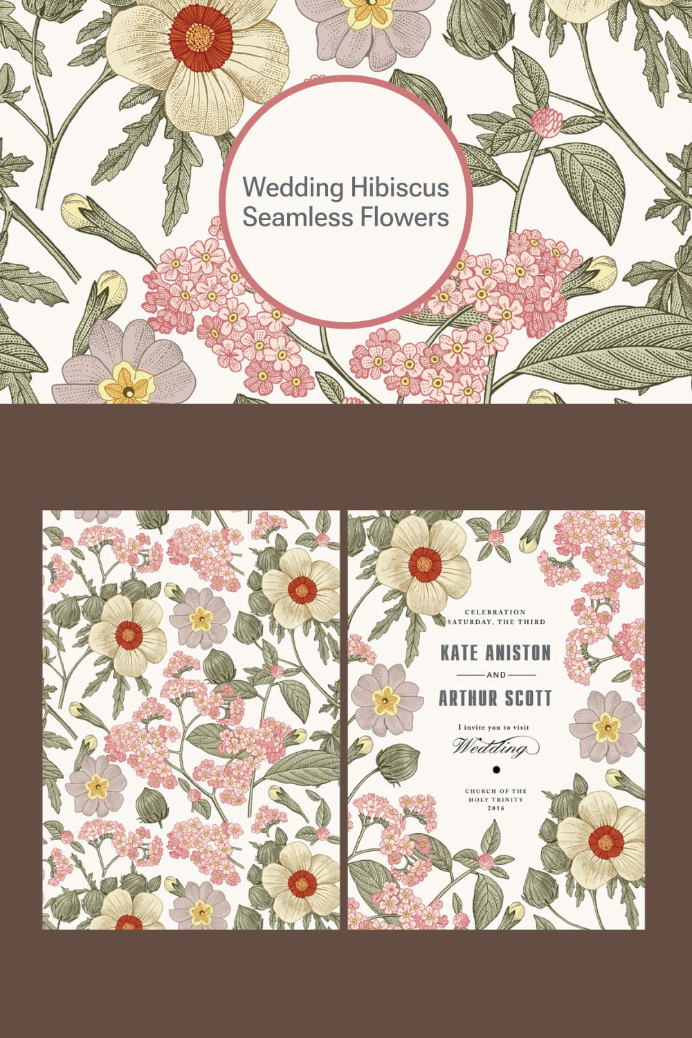 Wedding Hibiscus Seamless Flowers pinterest image.