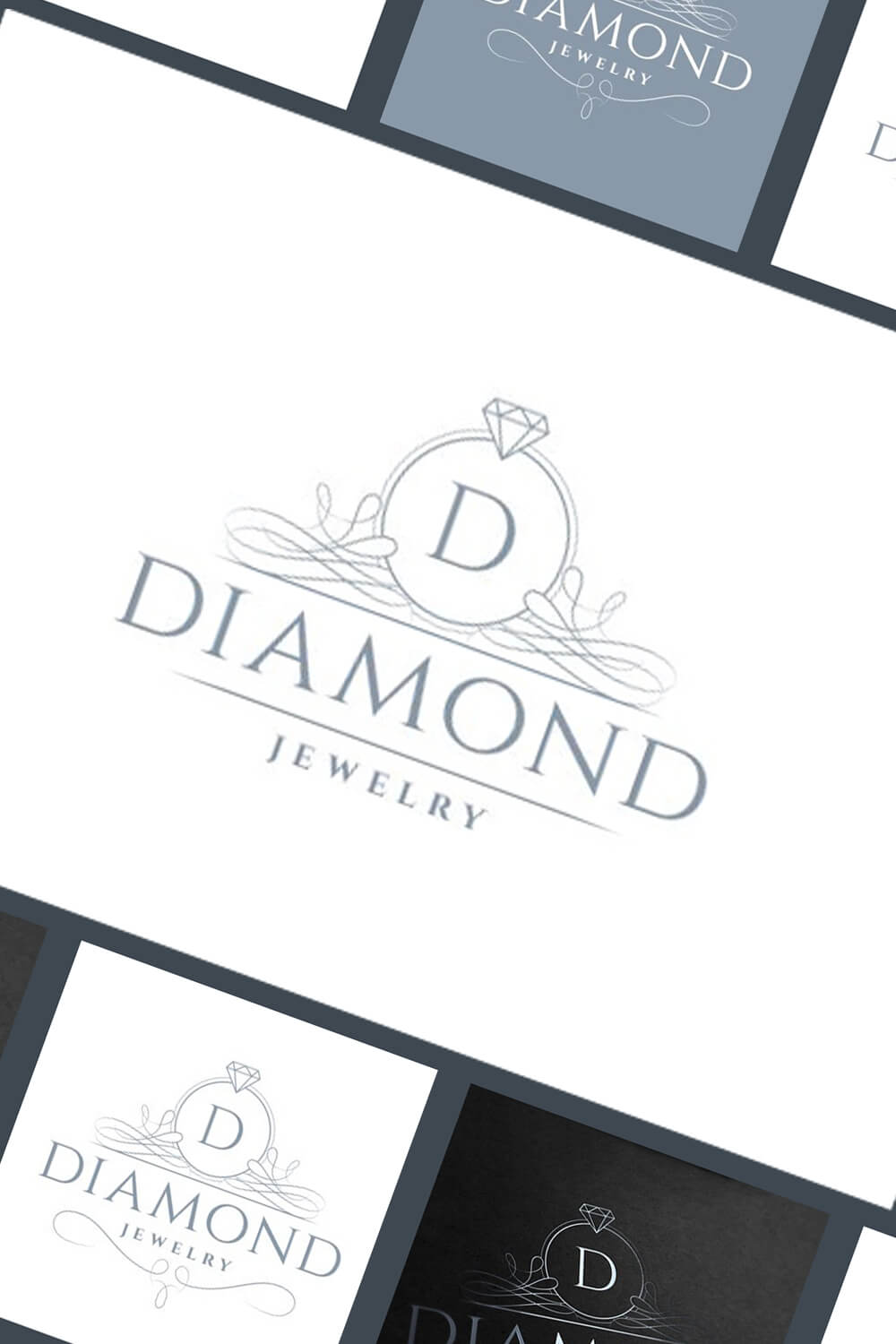 Large white diagonal diamond jewelry logo.