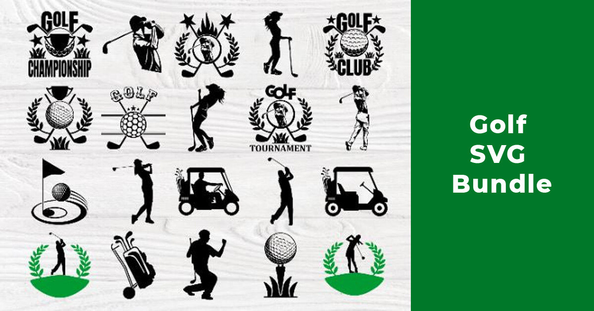 Twenty golf pictures in black and green.