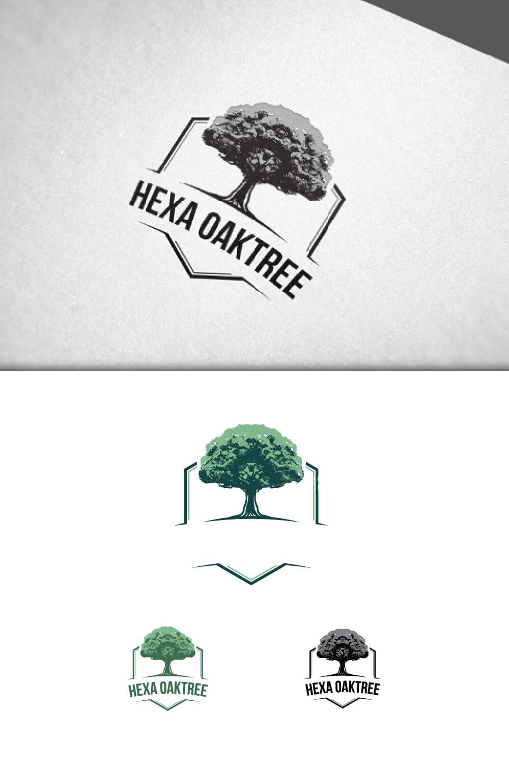 The top picture is with a gray hexa oaktree, below are two green trees and one grey.