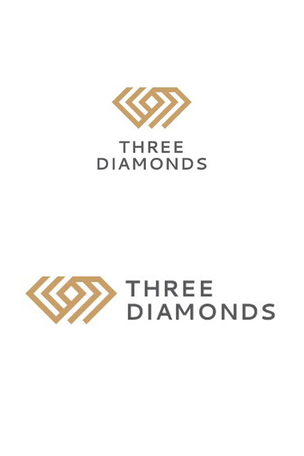 A triple gold diamond logo with the name underneath, and "Three diamonds" on the bottom of the design to the right.