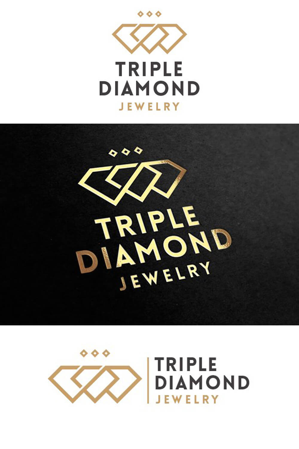 Three "Triple Diamond Jewelry" logos on horizontal stripes in white and black.