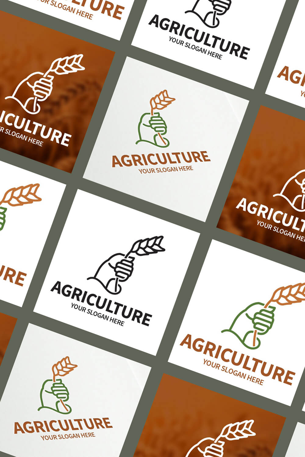 Square colored agricultural logos placed at an angle.