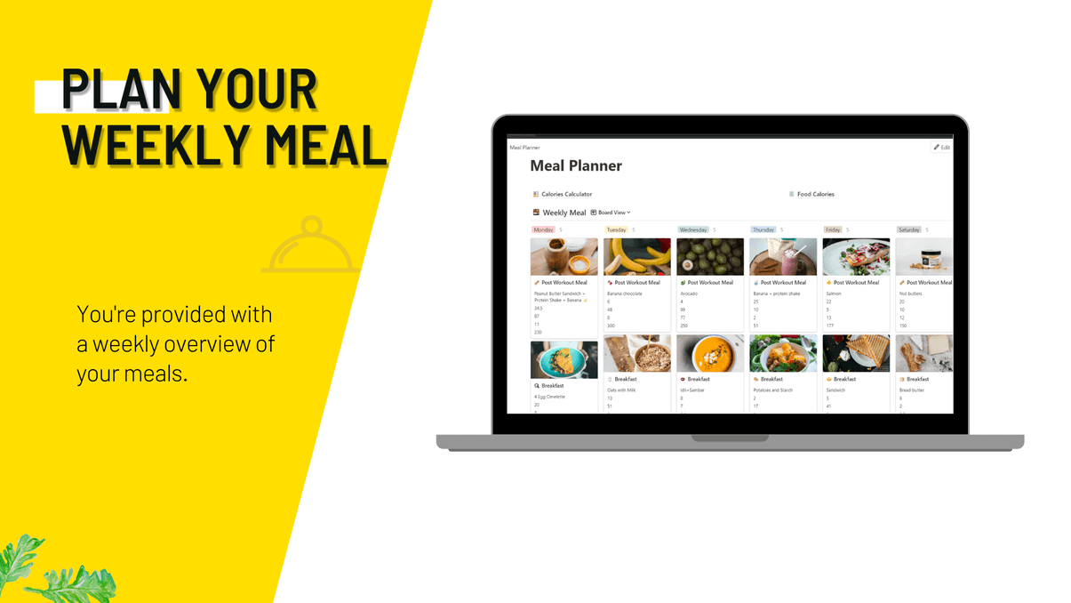Big screenshot with Plan your weekly meal on laptop.