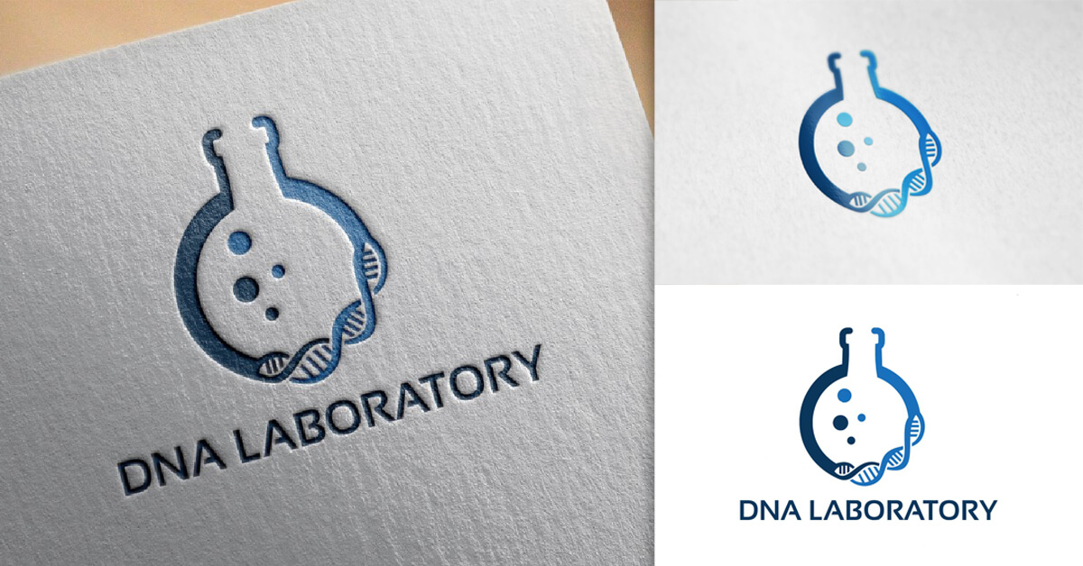 Two blue DNA laboratory logos with a name and one without it.