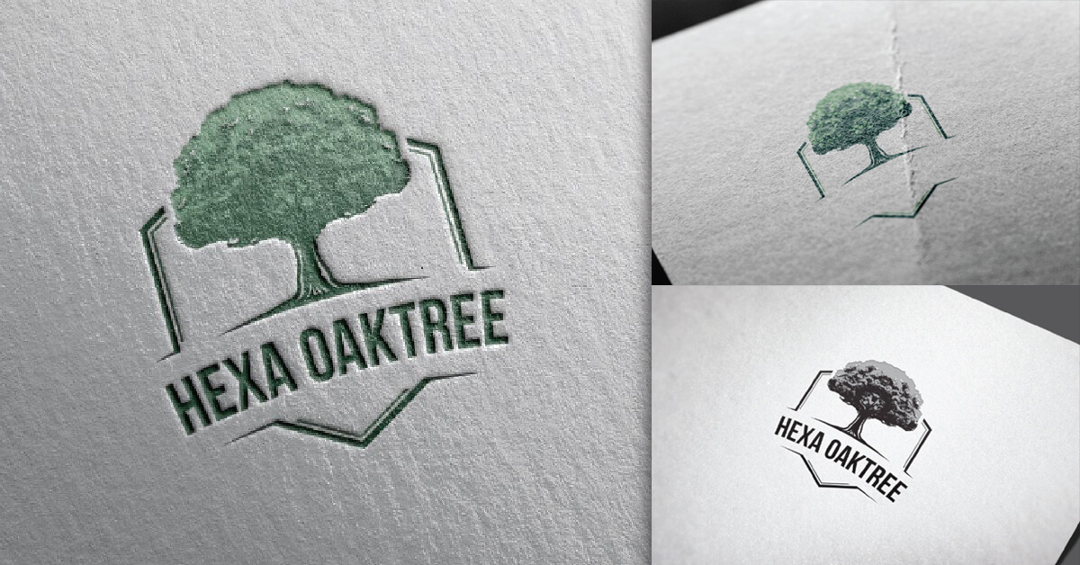 On the left is a picture with a green hexa oaktree on a textured surface, on the right is a green and gray tree.