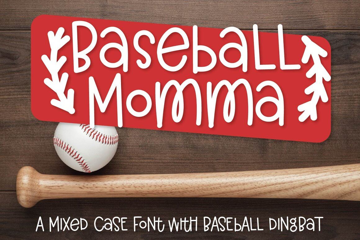 Big Logotype "Baseball Momma", A mised case font with baseball dingbat.