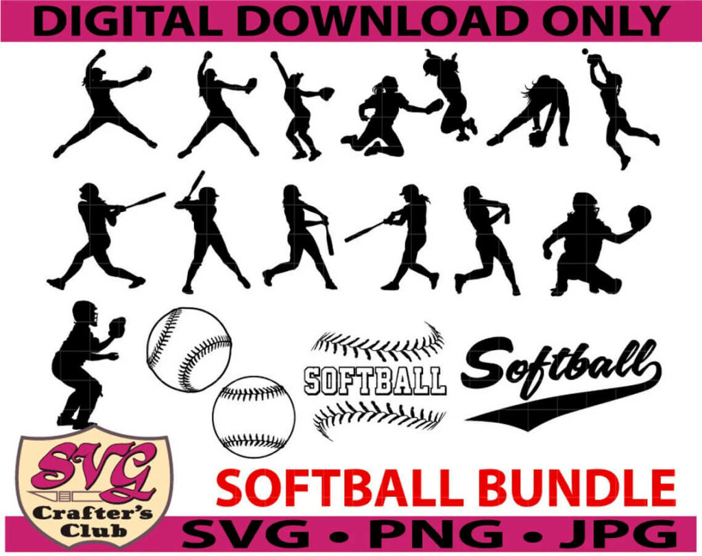 Softball Player Bundle with Text and Softballs Clipart SVG – MasterBundles