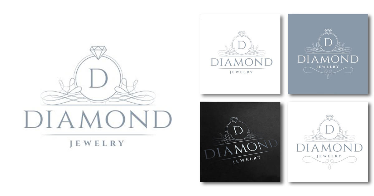 Large white and four small diamond jewelry logos on a white background.