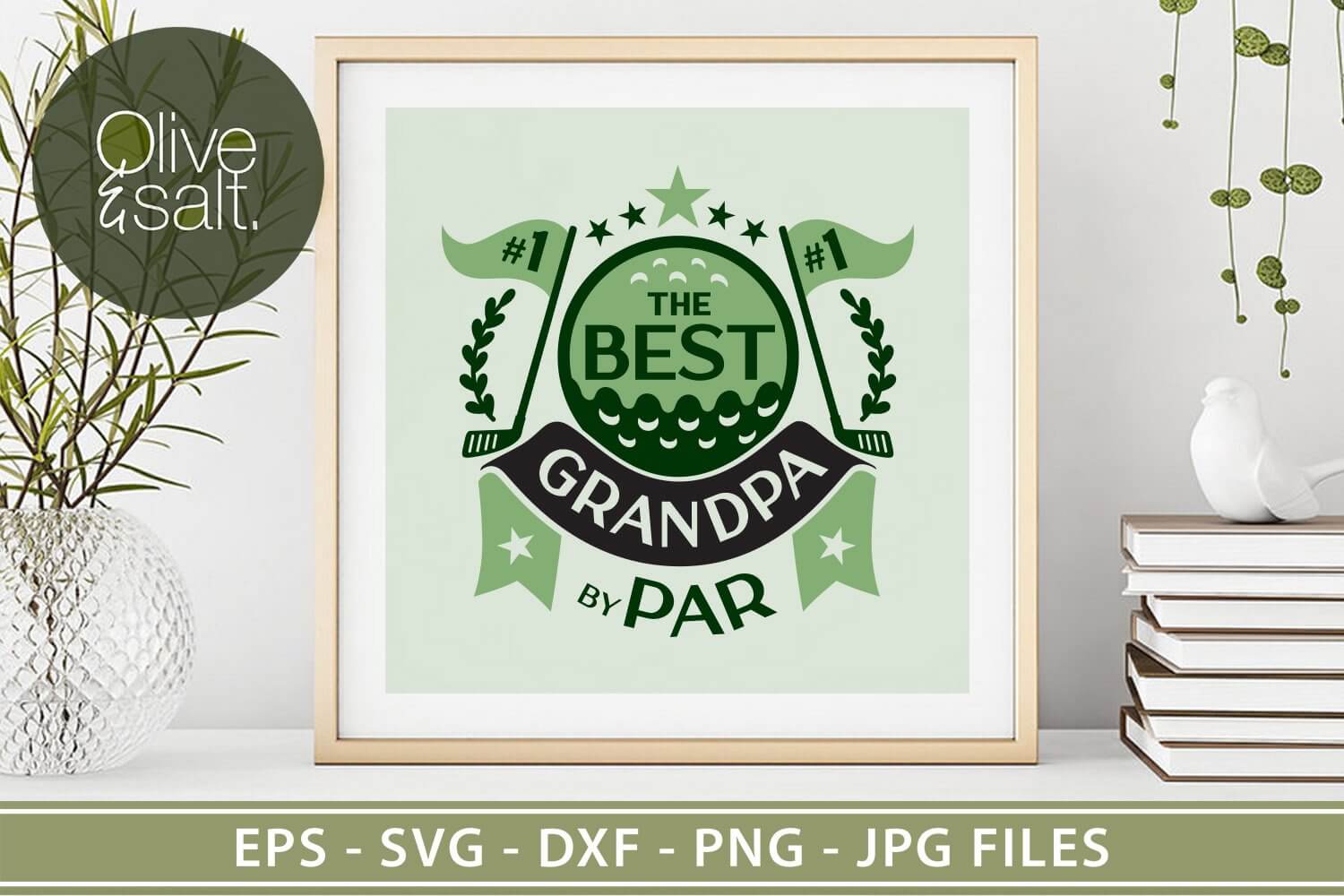 Large Logo on a white background in a wooden frame "The Best Grandpa by Par".