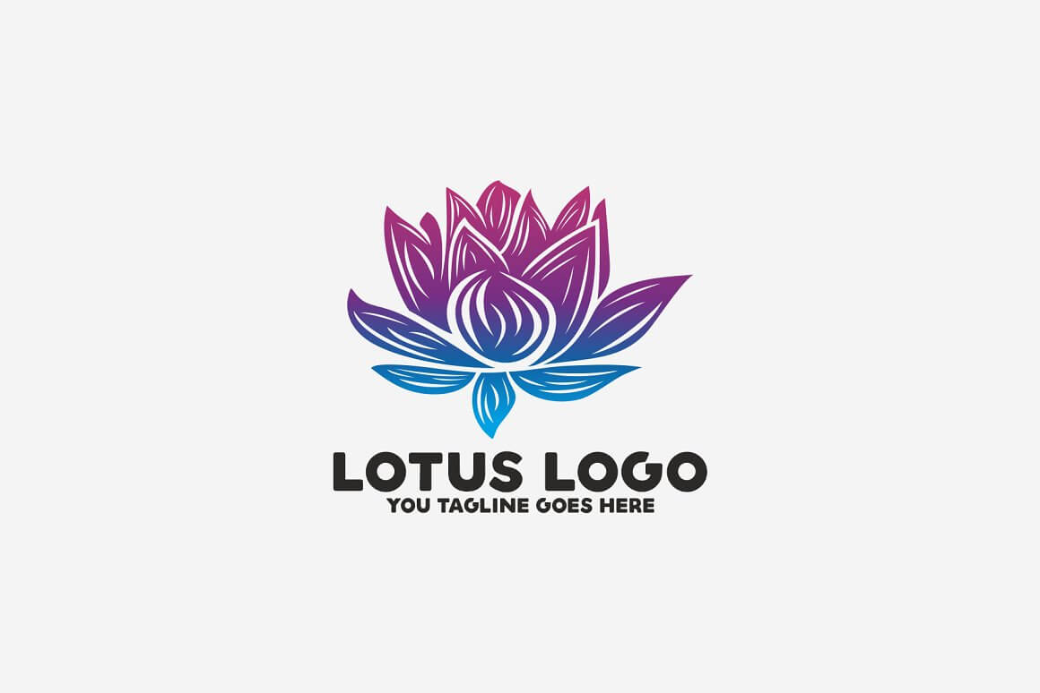 Large purple and blue Lotus logo on a white background.