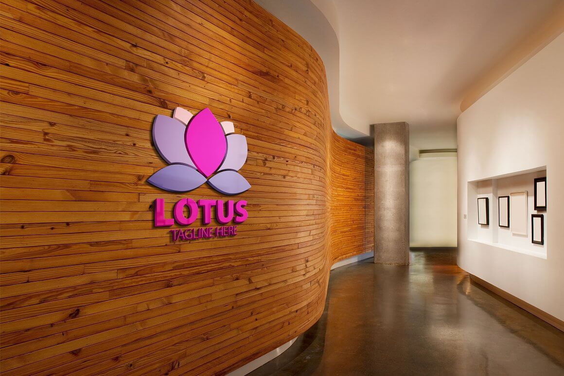 Lotus Tagline Here logo on the curved wall plank.